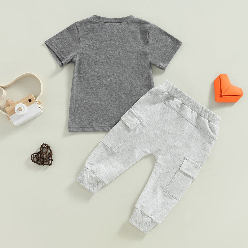 Baby Boy Short Sleeve Monogram Print T-shirt Gray Summer Clothing Set - C&S Shopping Network