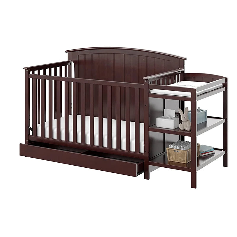 4 in 1 Pine Wood Baby Crib with Drawer & Changing Table - C&S Shopping Network