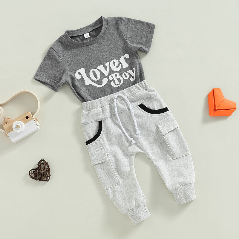 Baby Boy Short Sleeve Monogram Print T-shirt Gray Summer Clothing Set - C&S Shopping Network