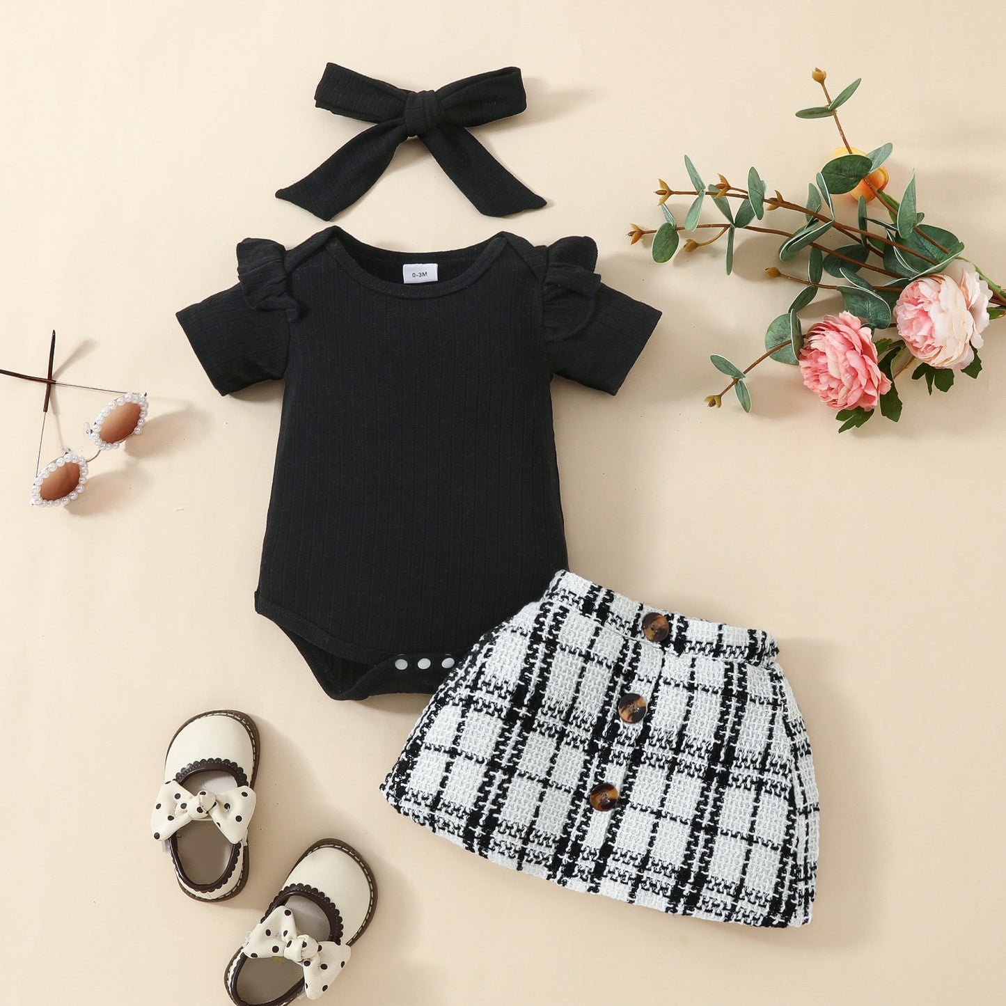 Babies' Short-sleeved Blouse Skirt Suit