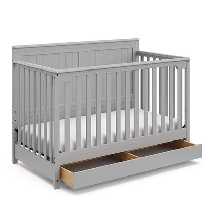 American Style 4 in 1 Pine Wood Solid Wood Baby Crib with Drawer & Changing Table