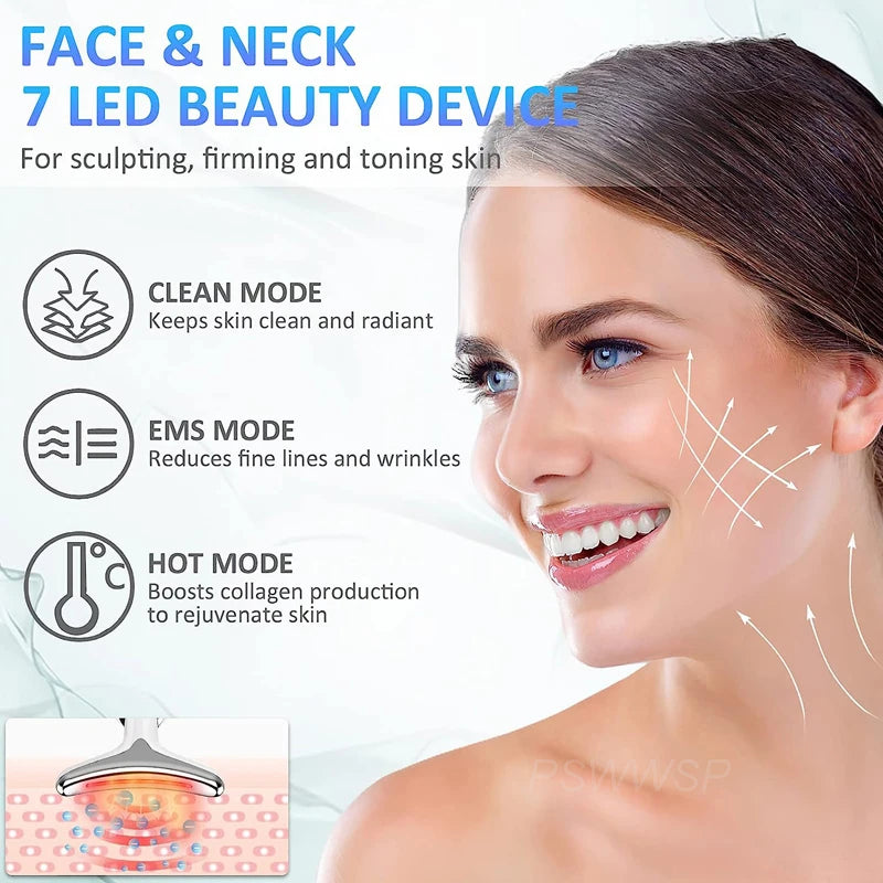 7 Color Neck Beauty Device EMS Face Lifting Massager Double Chin Remover LED Photon Anti Wrinkle Skin Tightening Facial Massager