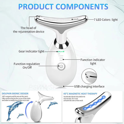 7 Color Neck Beauty Device EMS Face Lifting Massager Double Chin Remover LED Photon Anti Wrinkle Skin Tightening Facial Massager