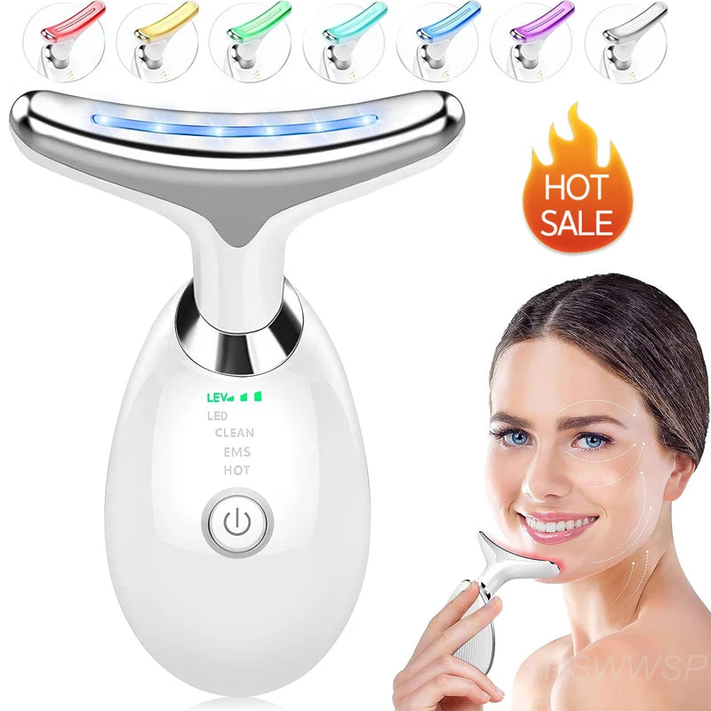 7 Color Neck Beauty Device EMS Face Lifting Massager Double Chin Remover LED Photon Anti Wrinkle Skin Tightening Facial Massager