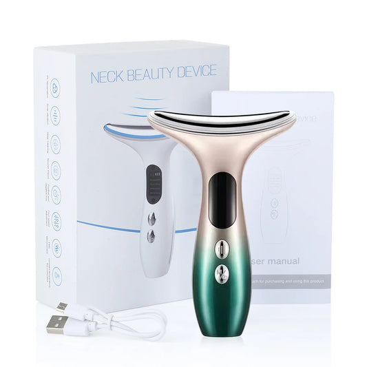 Neck Face Beauty Device EMS 3 Colors LED Photon Therapy Skin Tighten Reduce Double Chin Anti Wrinkle Massager Face Lifting Tool